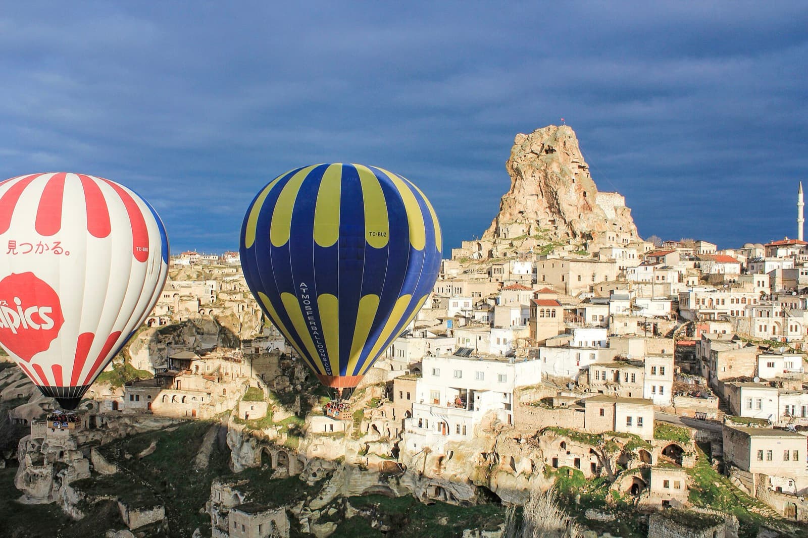 Hot-air balloons over the rock towns of Cappadocia, Turkey